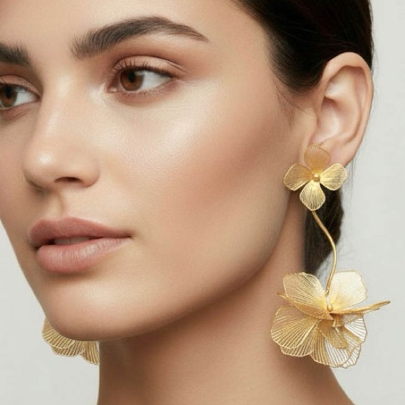 Gold Bloom Drop  Earrings - Picture 2 of 3